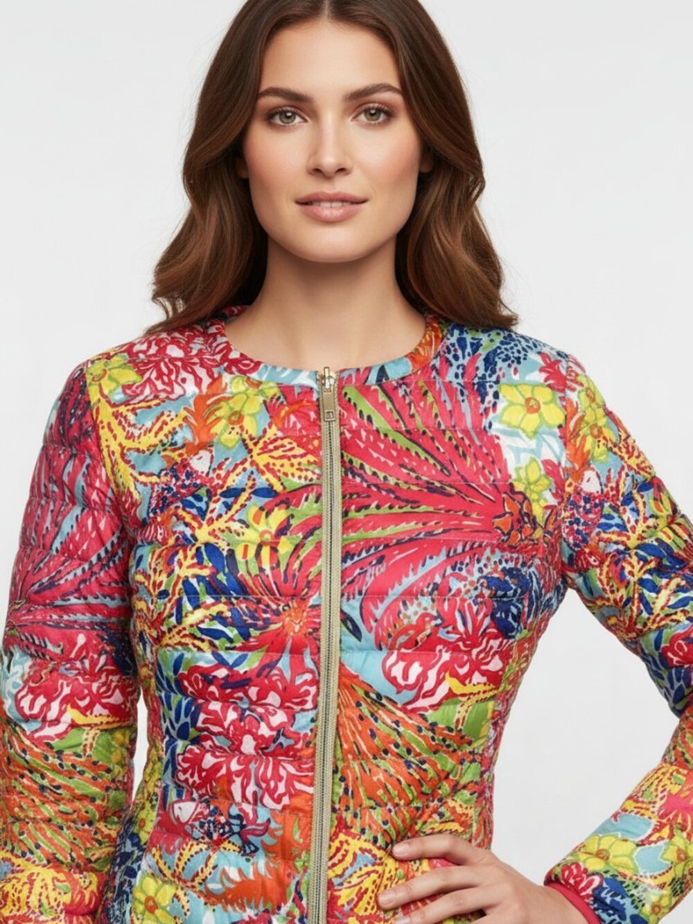 Lilly Pulitzer Lilah Jacket Large Not Too Catty Reversible Down Puffer Coat Blue